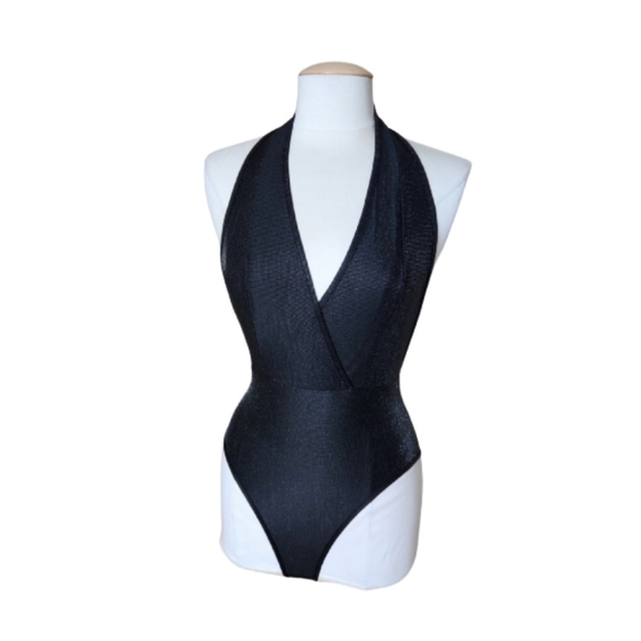 NWOT Shein Black Mesh Halter Top Body Suit - Picture 2 of 7